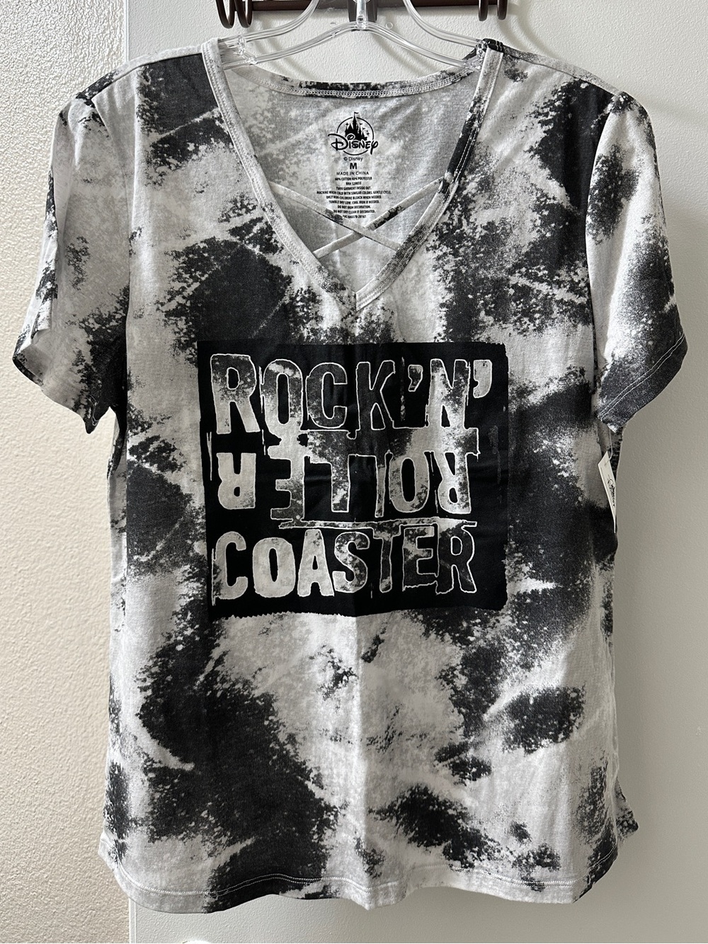 Disney Black & White Tie-Dye V-Neck Graphic Tee